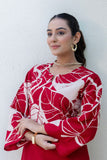 Red Floral Print Kurti with Wide Trousers Coord Set