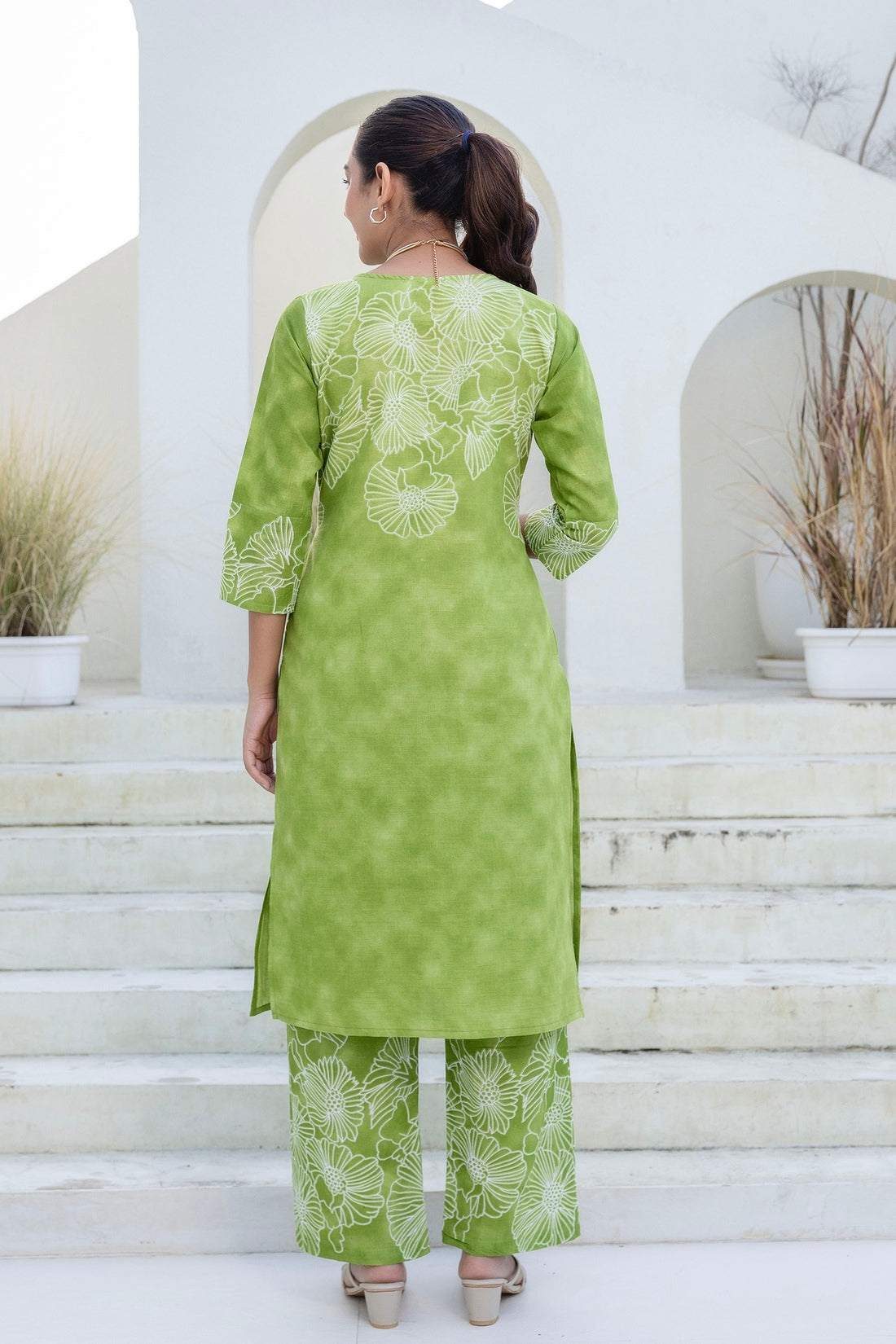 Green Floral Tie n Dye Kurti with Palazzos Coord Set