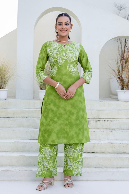Green Floral Tie n Dye Kurti with Palazzos Coord Set