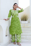 Green Floral Tie n Dye Kurti with Palazzos Coord Set