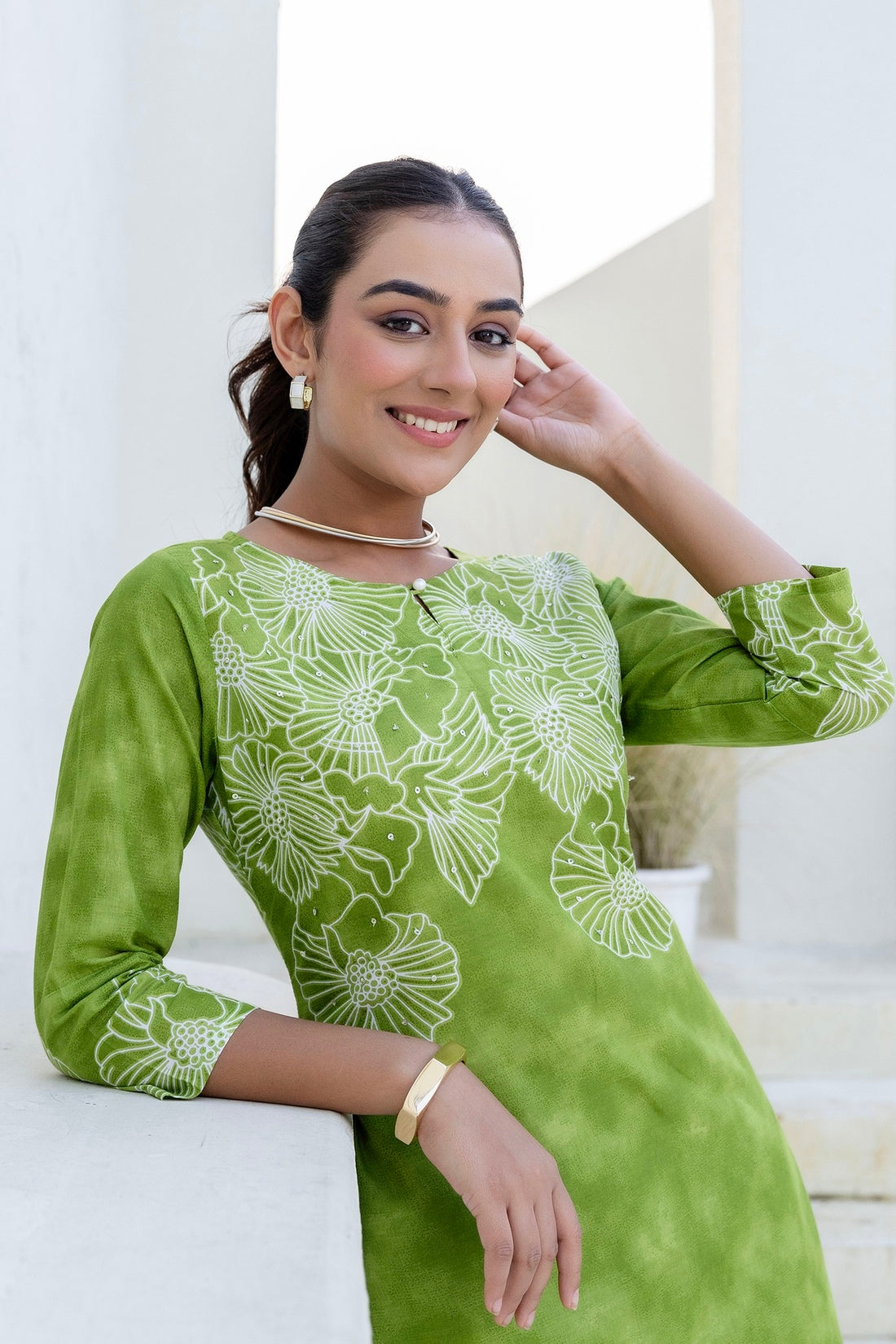 Green Floral Tie n Dye Kurti with Palazzos Coord Set