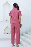Pink Cropped Shirt with Wide Trousers Coord Set