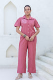 Pink Cropped Shirt with Wide Trousers Coord Set