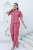 Pink Cropped Shirt with Wide Trousers Coord Set