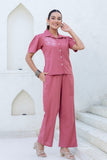 Pink Cropped Shirt with Wide Trousers Coord Set