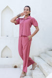Pink Cropped Shirt with Wide Trousers Coord Set
