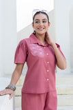 Pink Cropped Shirt with Wide Trousers Coord Set