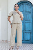 Grey Cropped Shirt with Wide Trousers Coord Set