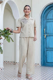 Grey Cropped Shirt with Wide Trousers Coord Set