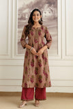 Pink Pintucks Aline Suit Set with Palazzo and Dupatta