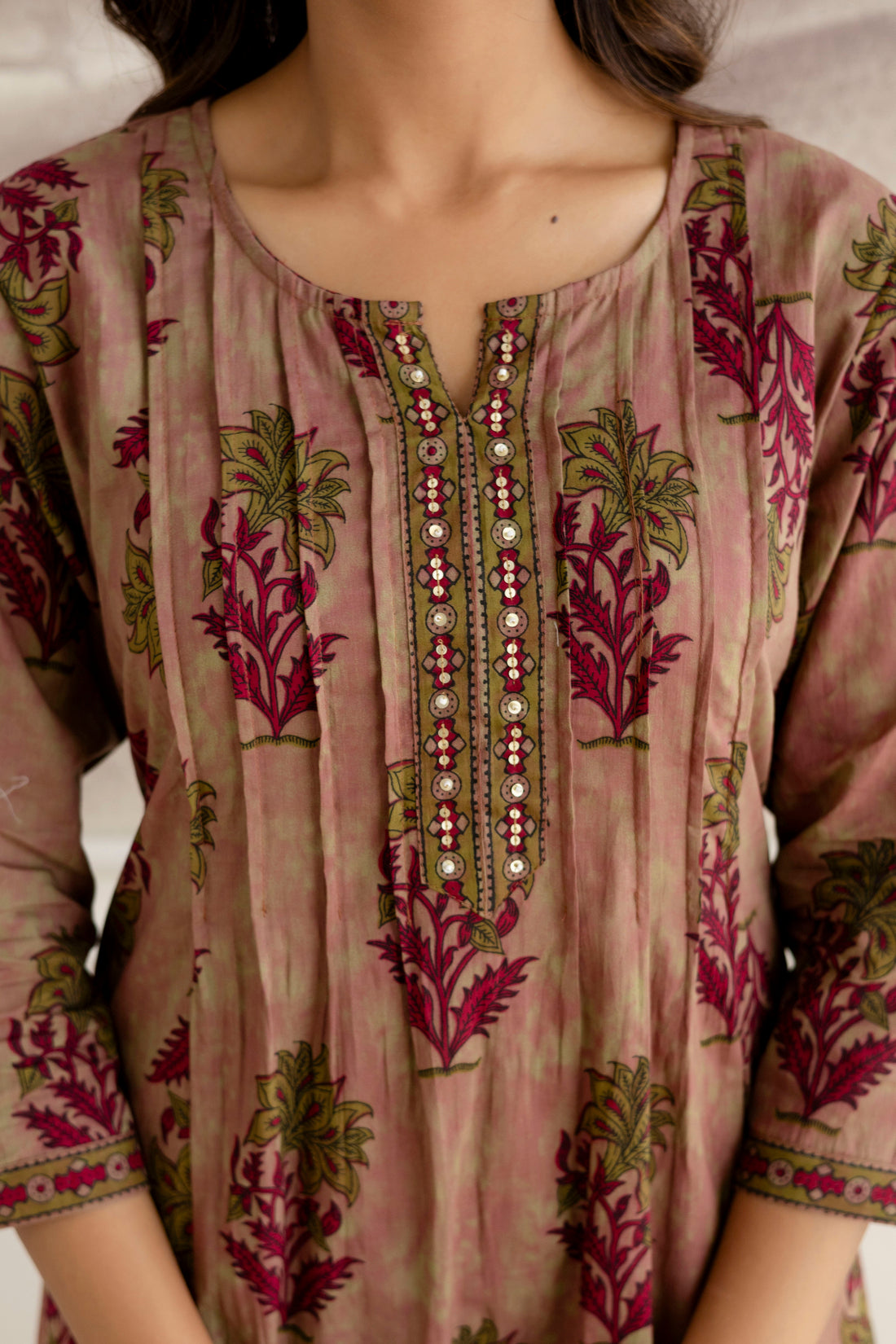 Pink Pintucks Aline Suit Set with Palazzo and Dupatta
