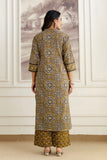 Green Cotton Printed Kurta Set with Palazzos and Dupatta