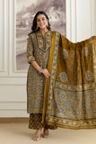 Green Cotton Printed Kurta Set with Palazzos and Dupatta