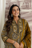 Green Cotton Printed Kurta Set with Palazzos and Dupatta
