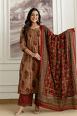 Rust Pintucks Aline Suit Set with Palazzo and Dupatta