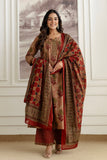 Rust Pintucks Aline Suit Set with Palazzo and Dupatta