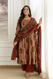 Rust Pintucks Aline Suit Set with Palazzo and Dupatta