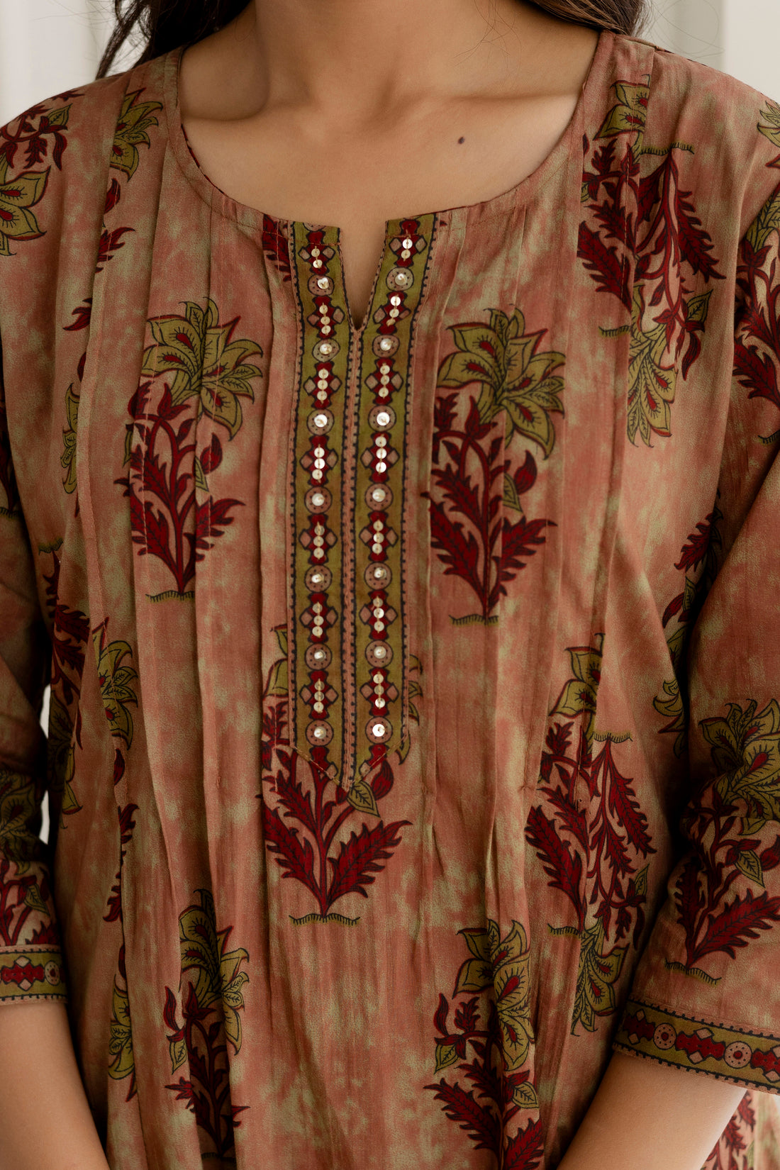 Rust Pintucks Aline Suit Set with Palazzo and Dupatta