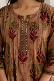 Rust Pintucks Aline Suit Set with Palazzo and Dupatta