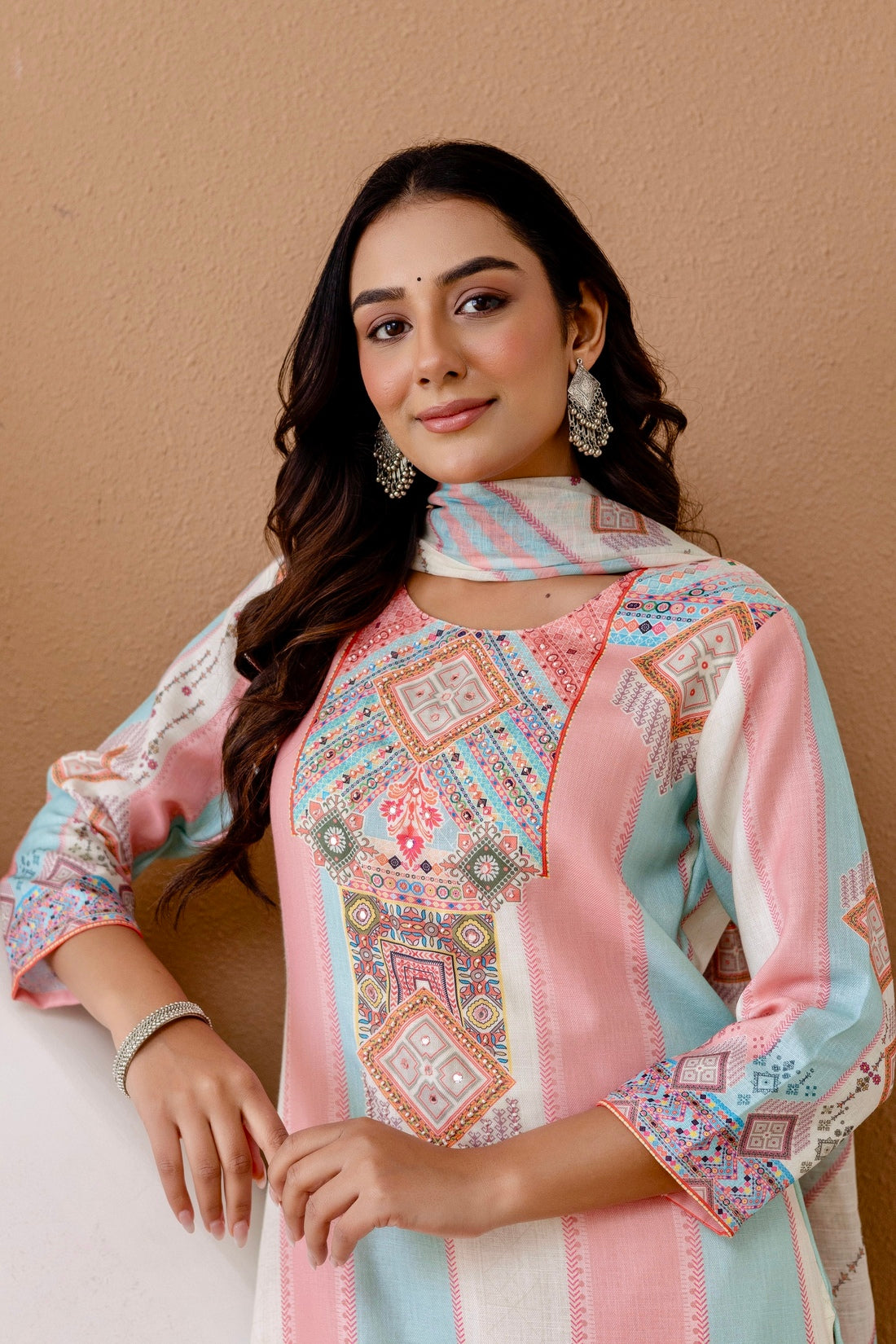 Pastel Linen with Lining Kurta Set with Trousers and Dupatta