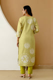 Green Linen with Lining Kurta Set with Trousers and Dupatta