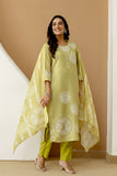 Green Linen with Lining Kurta Set with Trousers and Dupatta