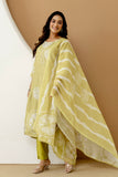Green Linen with Lining Kurta Set with Trousers and Dupatta