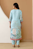 Sky Blue Linen with Lining Kurta Set with Trousers and Dupatta