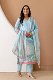 Sky Blue Linen with Lining Kurta Set with Trousers and Dupatta