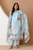 Sky Blue Linen with Lining Kurta Set with Trousers and Dupatta