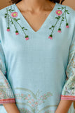 Sky Blue Linen with Lining Kurta Set with Trousers and Dupatta