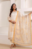 Cream Linen with Lining Kurta Set with Trousers and Dupatta