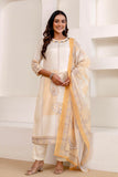Cream Linen with Lining Kurta Set with Trousers and Dupatta