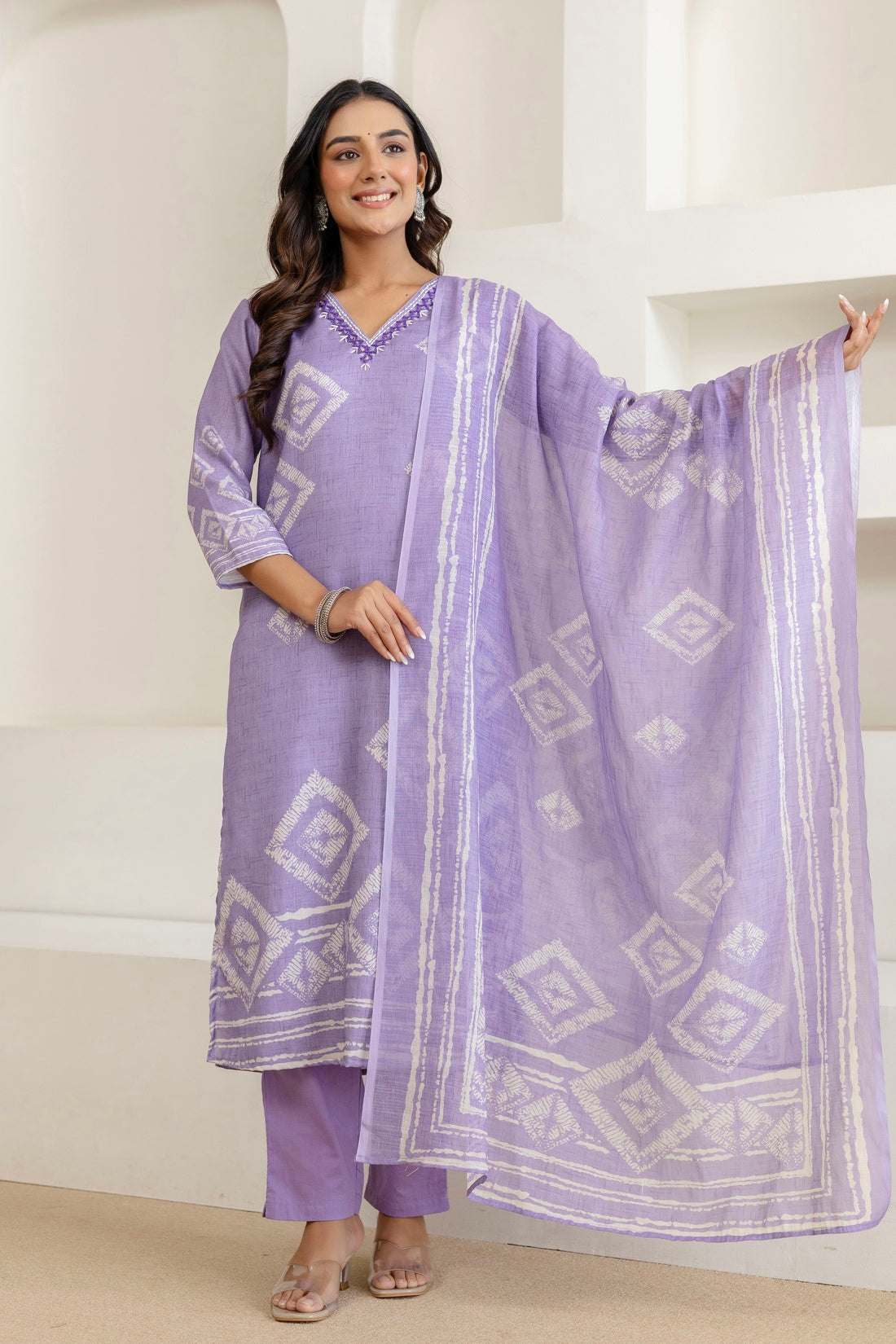 Purple Linen with Lining Kurta Set with Trousers and Dupatta