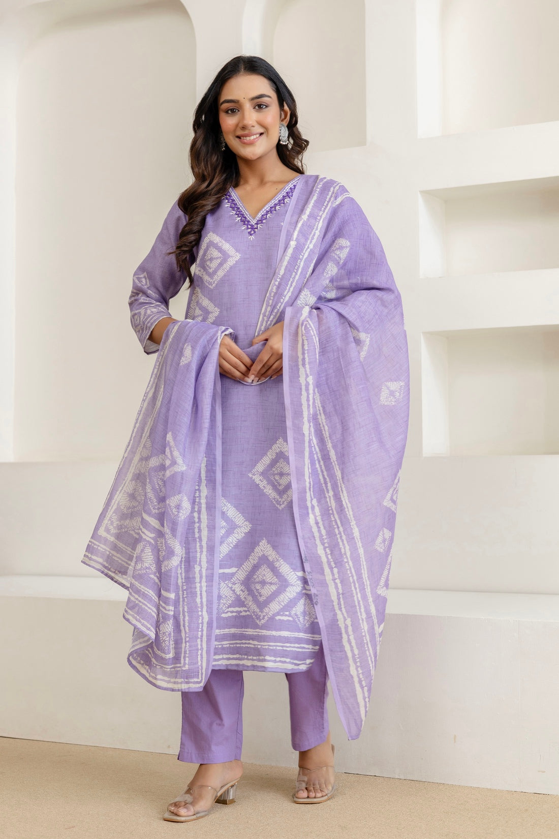 Purple Linen with Lining Kurta Set with Trousers and Dupatta