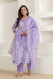 Purple Linen with Lining Kurta Set with Trousers and Dupatta