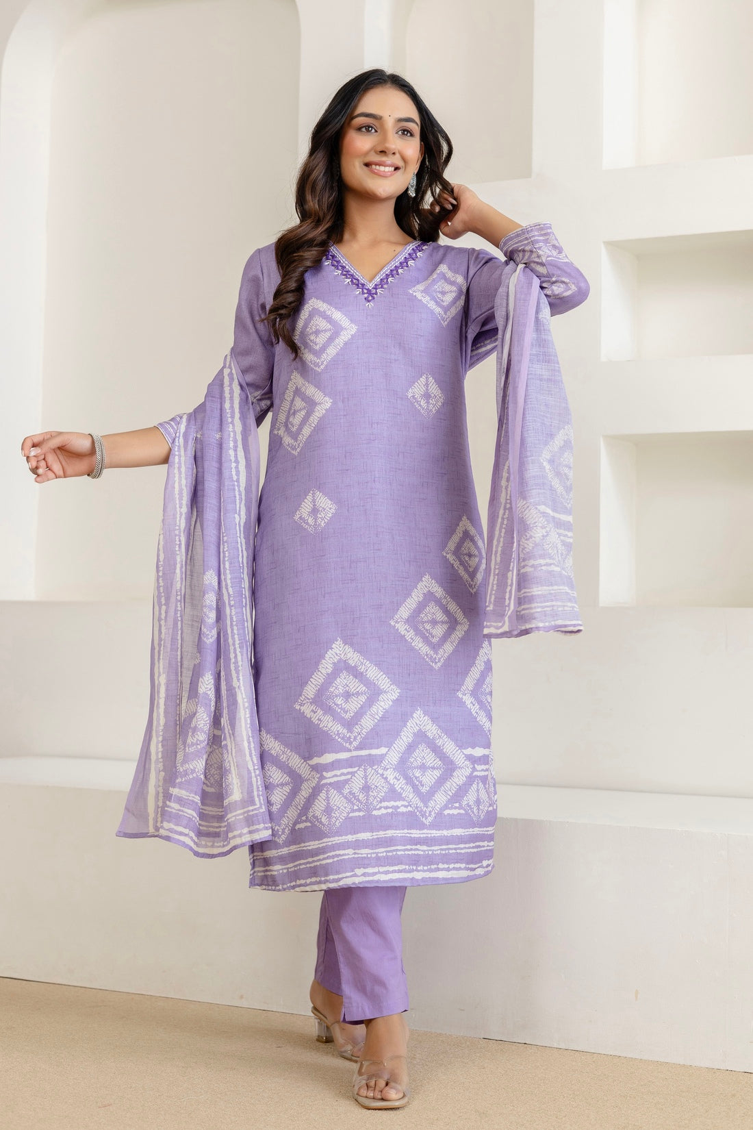 Purple Linen with Lining Kurta Set with Trousers and Dupatta