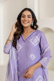 Purple Linen with Lining Kurta Set with Trousers and Dupatta
