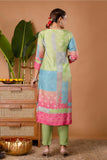 Zari Work Viscose Festive Kurta Set with Trousers and Dupatta