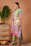 Zari Work Viscose Festive Kurta Set with Trousers and Dupatta