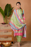 Zari Work Viscose Festive Kurta Set with Trousers and Dupatta