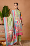 Zari Work Viscose Festive Kurta Set with Trousers and Dupatta