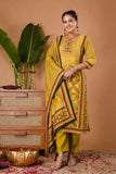 Yellow Festive Yoke Design Viscose Kurta Set with Trousers and Dupatta
