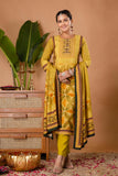 Yellow Festive Yoke Design Viscose Kurta Set with Trousers and Dupatta