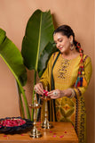 Yellow Festive Yoke Design Viscose Kurta Set with Trousers and Dupatta