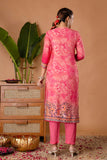 Pink Festive Viscose Hand Embroidered Kurta Set with Trousers and Dupatta