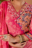 Pink Festive Viscose Hand Embroidered Kurta Set with Trousers and Dupatta
