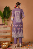 Purple & Cream Mirrorwork Viscose Festive Kurta Set with Trousers and Dupatta
