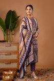 Purple & Cream Mirrorwork Viscose Festive Kurta Set with Trousers and Dupatta