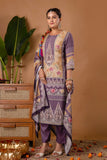 Purple & Cream Mirrorwork Viscose Festive Kurta Set with Trousers and Dupatta